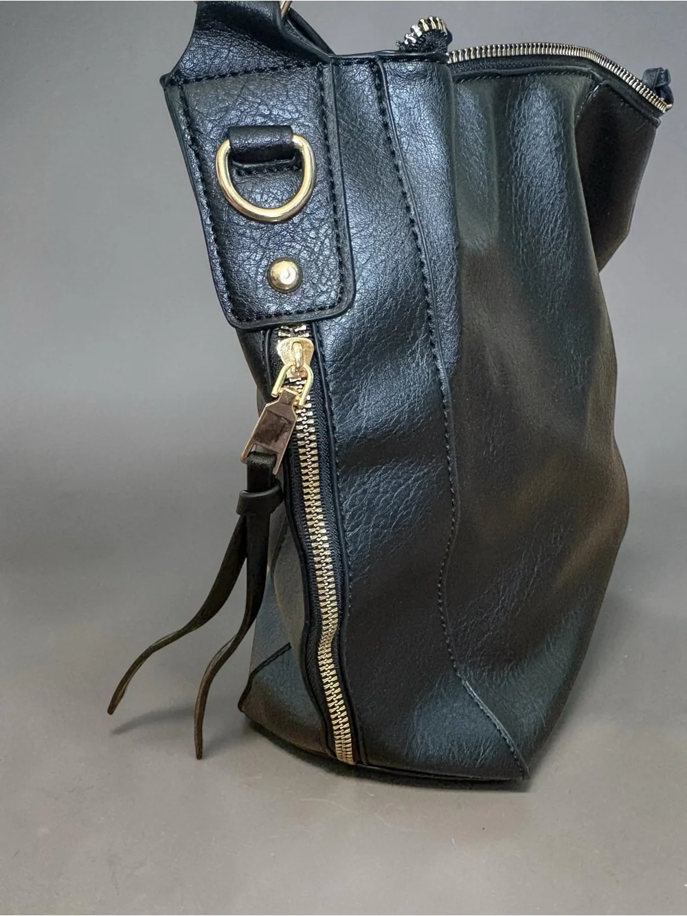 Black Faux Leather Hobo Purse